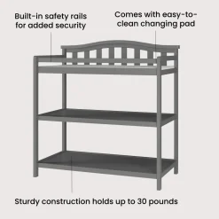 Arch Top Baby Changing Table, Cool Gray
