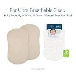 BassiNest® Fitted Sheet 100% Organic Cotton Muslin 2-Pack