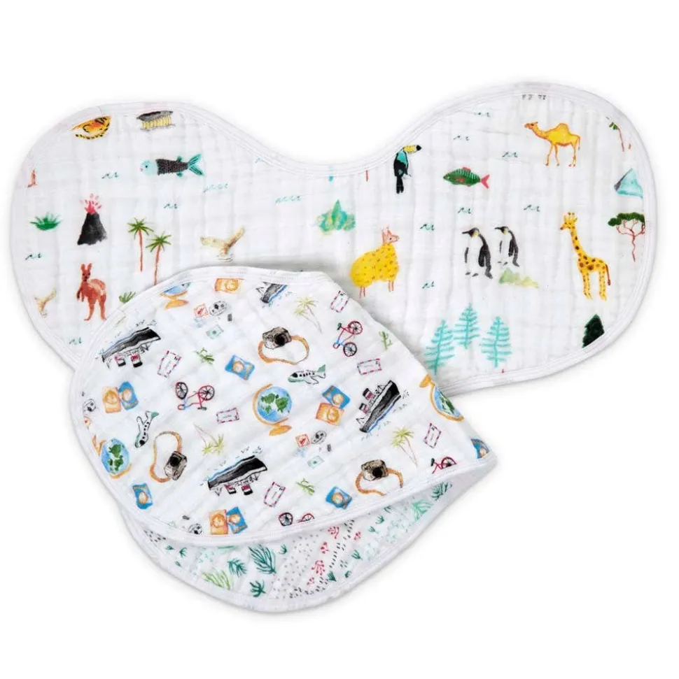 boutique 100% cotton muslin burpy bibs 2 pack
