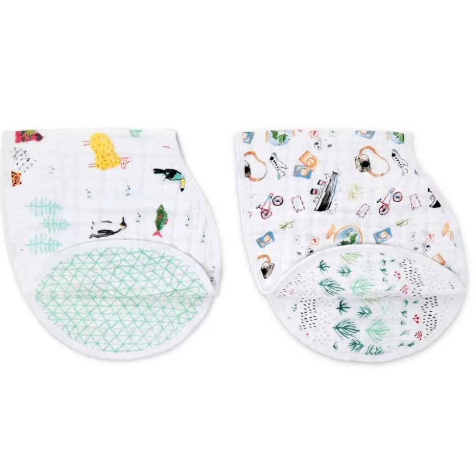 boutique 100% cotton muslin burpy bibs 2 pack