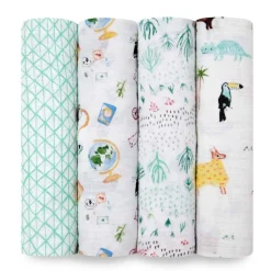 boutique 100% cotton muslin swaddle blanket 4 pack