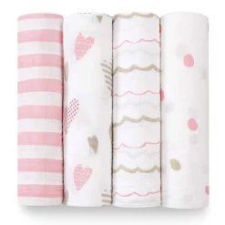 boutique 100% cotton muslin swaddle blanket 4 pack