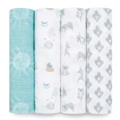 boutique 100% cotton muslin swaddle blanket 4 pack