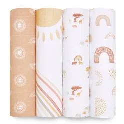boutique 100% cotton muslin swaddle blanket 4 pack