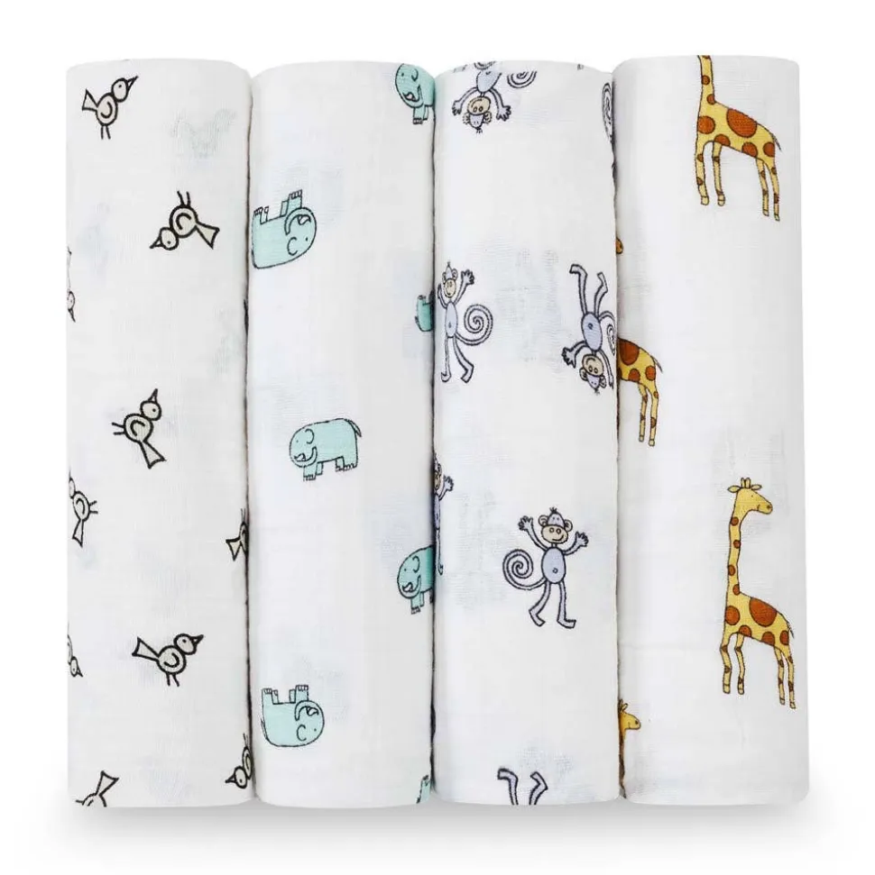 boutique 100% cotton muslin swaddle blanket 4 pack