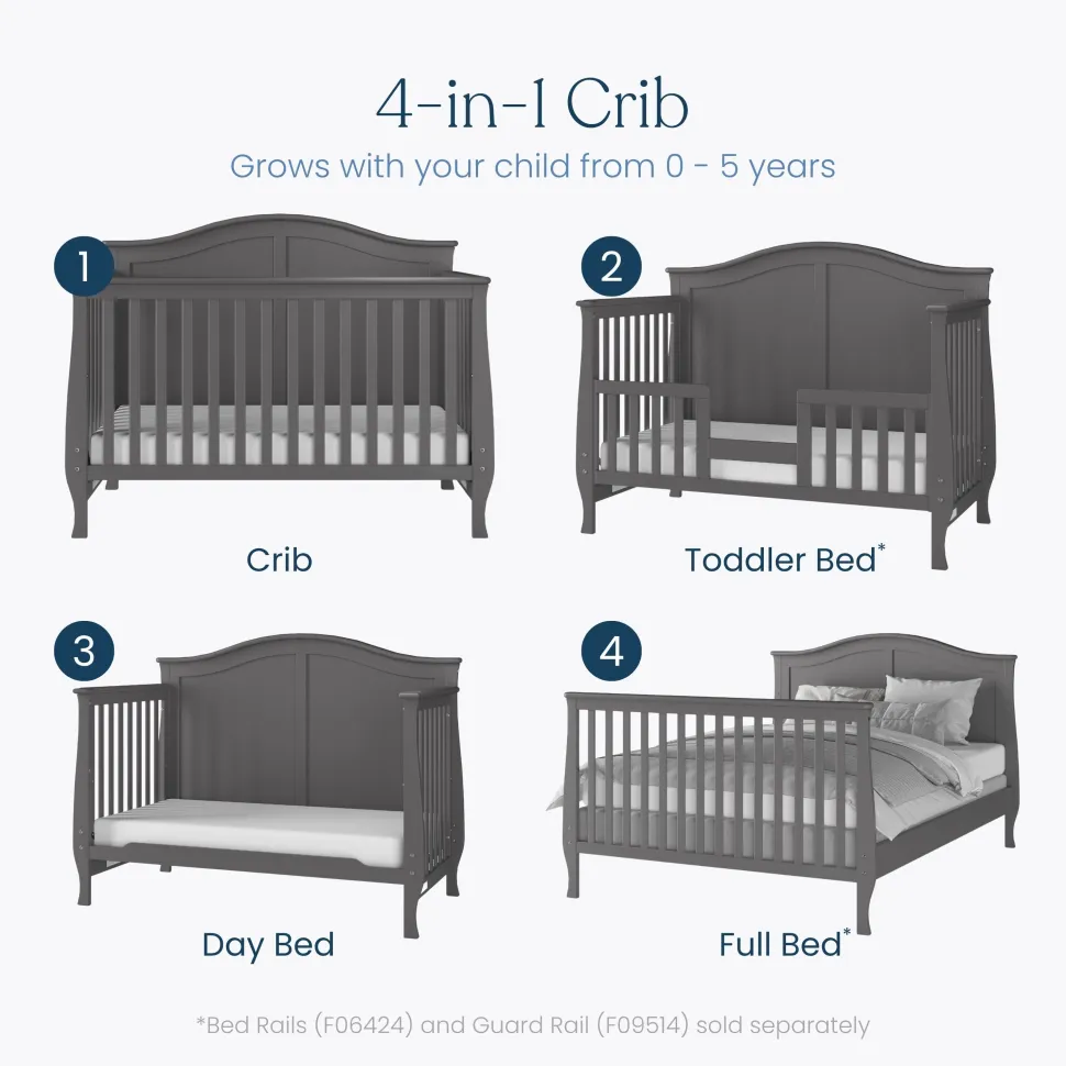 Camden 4-in-1 Convertible Crib, Cool Grey