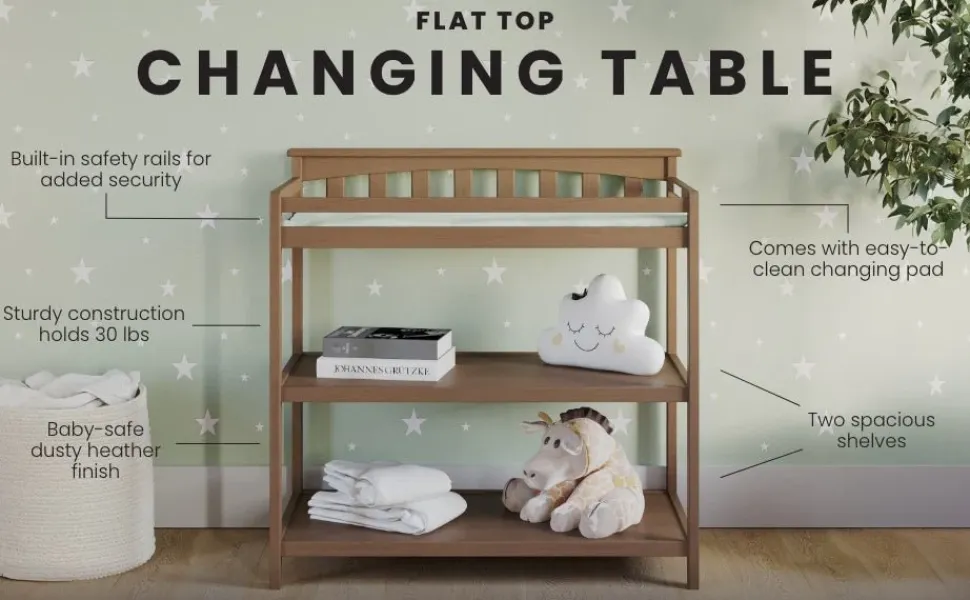 Flat Top Baby Changing Table, Dusty Heather