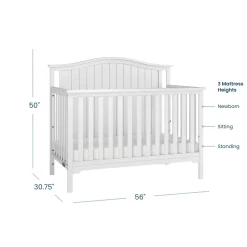 Hampton Arch Top 4-in-1 Convertible Crib, Matte White
