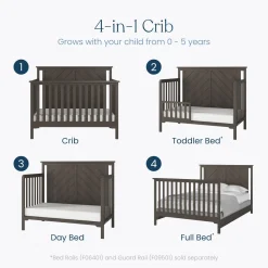 Hampton Flat Top 4-in-1 Convertible Crib, Dapper Gray