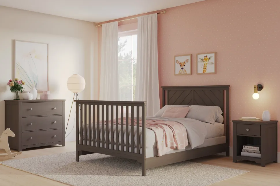 Hampton Flat Top 4-in-1 Convertible Crib, Dapper Gray