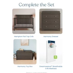 Hampton Flat Top 4-in-1 Convertible Crib, Dapper Gray