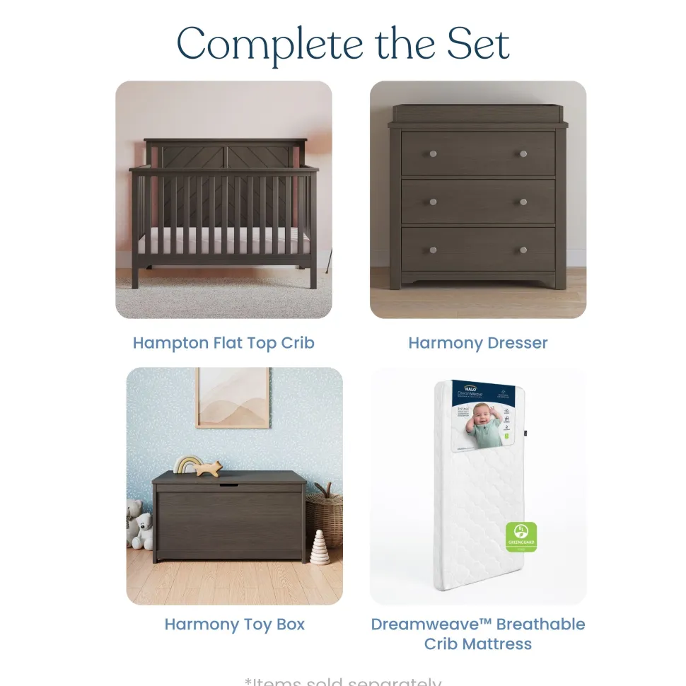 Hampton Flat Top 4-in-1 Convertible Crib, Dapper Gray