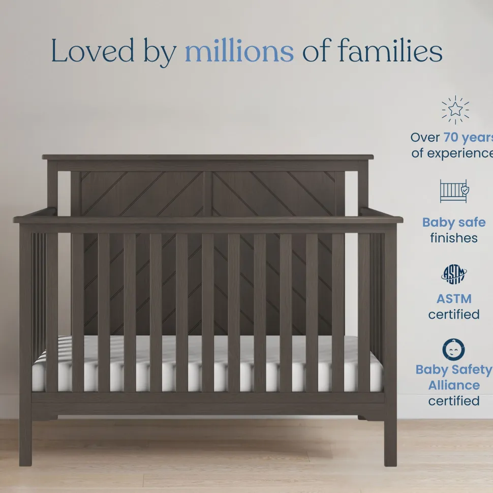 Hampton Flat Top 4-in-1 Convertible Crib, Dapper Gray
