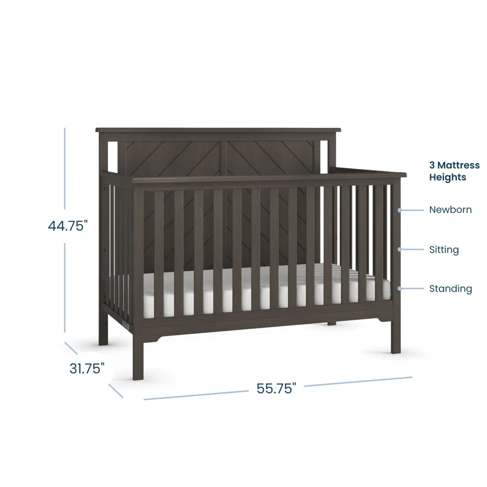 Hampton Flat Top 4-in-1 Convertible Crib, Dapper Gray