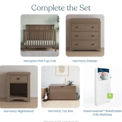 Hampton Flat Top 4-in-1 Convertible Crib, Dusty Heather