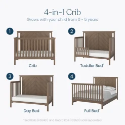 Hampton Flat Top 4-in-1 Convertible Crib, Dusty Heather