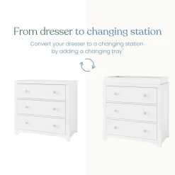 Harmony 3-Drawer Dresser with Changing Table Topper, Matte White