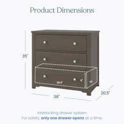 Harmony 3-Drawer Dresser with Changing Table Topper, Dapper Gray