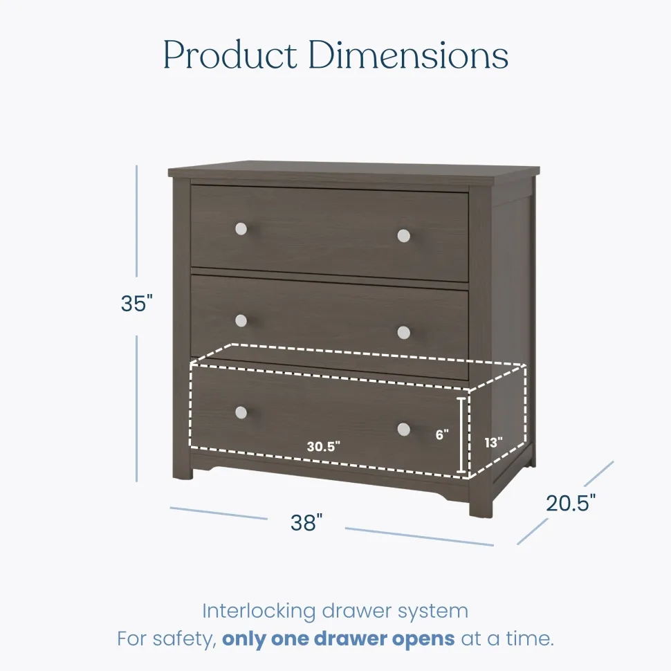 Harmony 3-Drawer Dresser with Changing Table Topper, Dapper Gray
