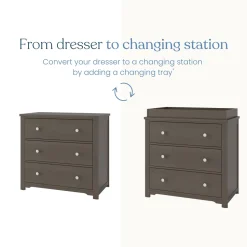 Harmony 3-Drawer Dresser with Changing Table Topper, Dapper Gray