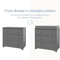 Harmony 3-Drawer Dresser with Changing Table Topper, Cool Gray