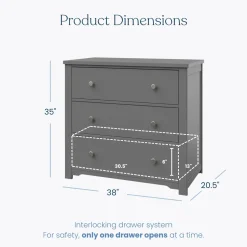 Harmony 3-Drawer Dresser with Changing Table Topper, Cool Gray