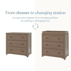 Harmony 3-Drawer Dresser with Changing Table Topper, Dusty Heather