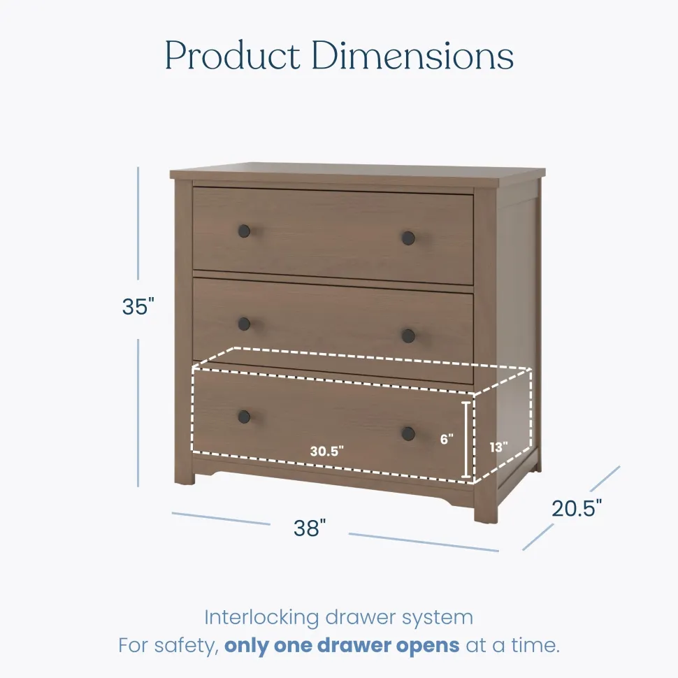 Harmony 3-Drawer Dresser with Changing Table Topper, Dusty Heather