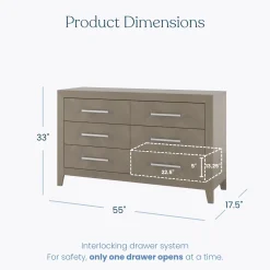 Kieran 6-Drawer Double Dresser, Crescent Gray