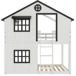 Modern Farmhouse Twin Over Twin Bunk Bed, White/Black