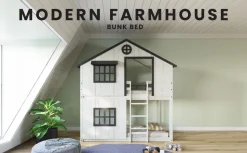 Modern Farmhouse Twin Over Twin Bunk Bed, White/Black