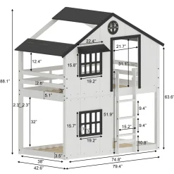Modern Farmhouse Twin Over Twin Bunk Bed, White/Black
