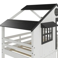 Modern Farmhouse Twin Over Twin Bunk Bed, White/Black