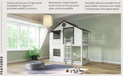 Modern Farmhouse Twin Over Twin Bunk Bed, White/Black