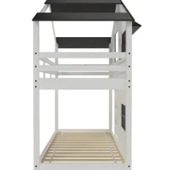 Modern Farmhouse Twin Over Twin Bunk Bed, White/Black
