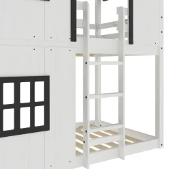 Modern Farmhouse Twin Over Twin Bunk Bed, White/Black