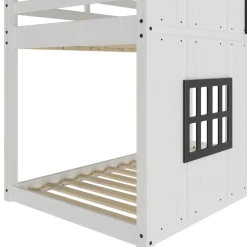 Modern Farmhouse Twin Over Twin Bunk Bed, White/Black