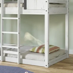 Modern Farmhouse Twin Over Twin Bunk Bed, White/Black