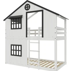 Modern Farmhouse Twin Over Twin Bunk Bed, White/Black