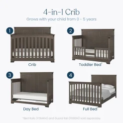 Redmond Full Panel 4-in-1 Convertible Crib, Dapper Gray