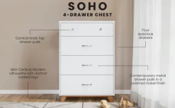 Soho 4 Drawer Chest, White/Natural