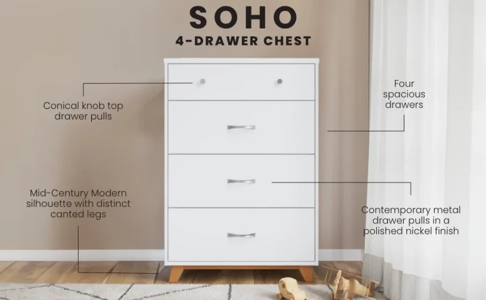 Soho 4 Drawer Chest, White/Natural
