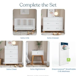 Soho 4-in-1 Convertible Crib, White/Natural