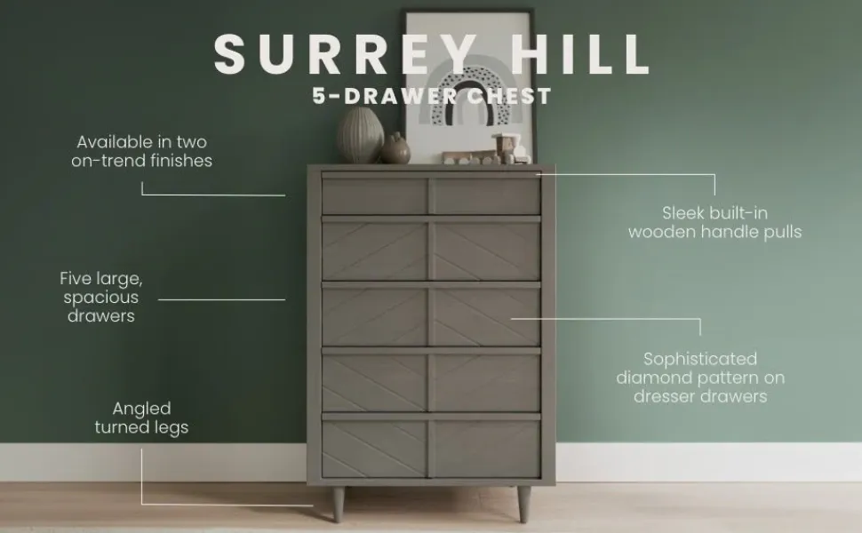 Surrey Hill 5 Drawer Chest, Lunar Gray