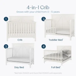 Woodland 4-in-1 Convertible Crib, Brushed Cotton